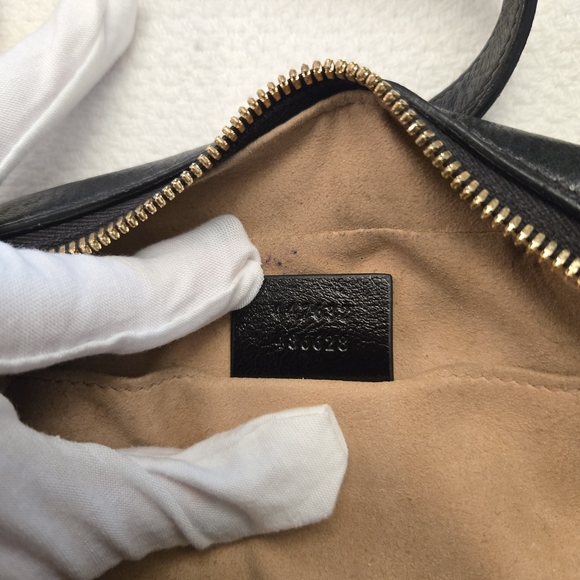 Gucci Marmont Beige and Black Crossbody Bag with Gold Logo - Picture 13 of 14